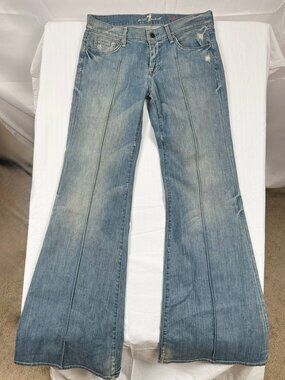 Vintage 7 For All Mankind Low Rise Flare Jeans 29 Y2K Light Wash Made in USA